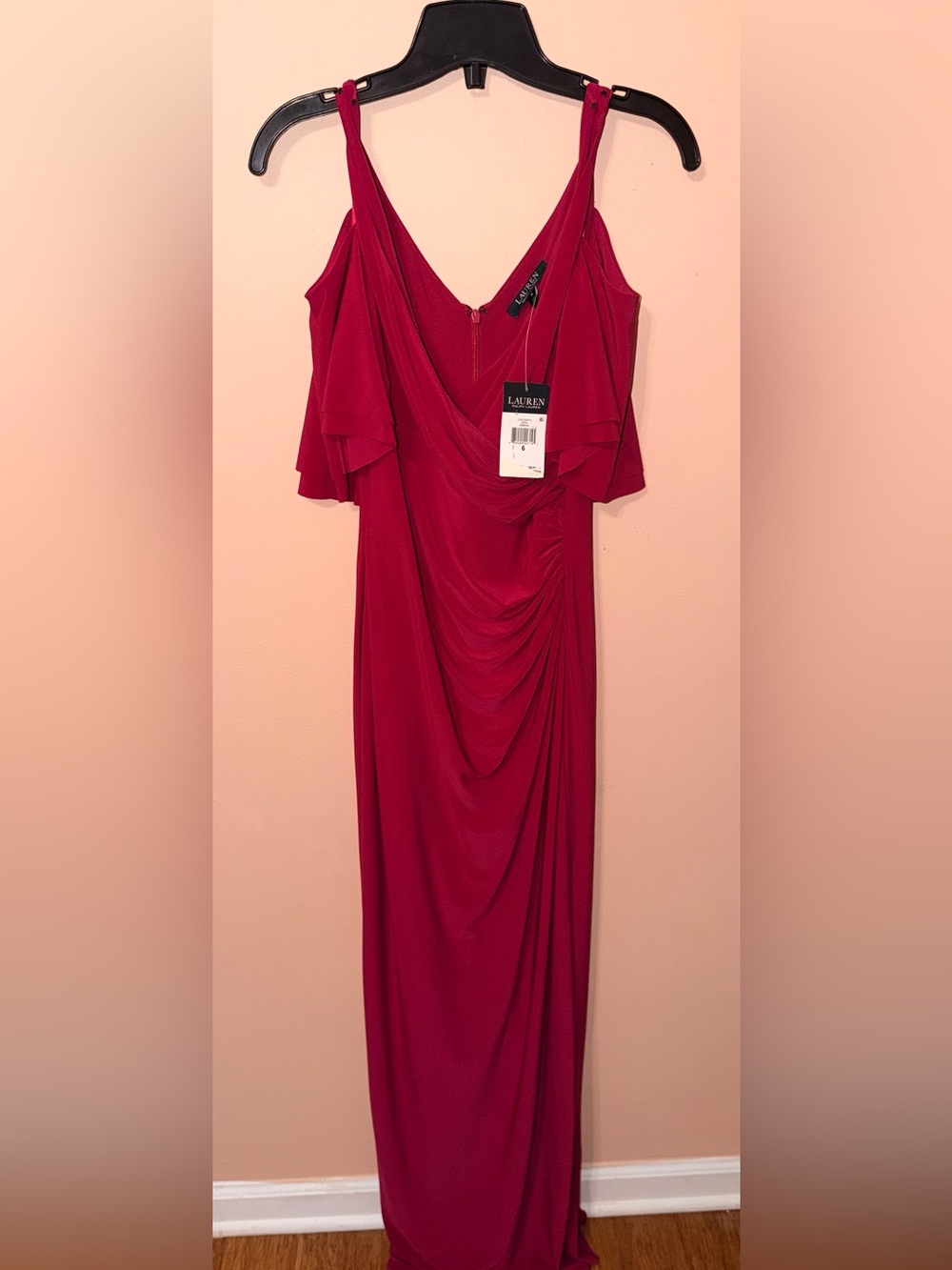 Lauren Ralph Lauren Fuchsia Red Draped V-Neck Maxi Dress